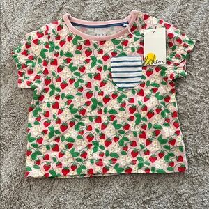 Boden Baby Strawberry and Pocket Strips Pink and Blue Tee 6-9 months NWT